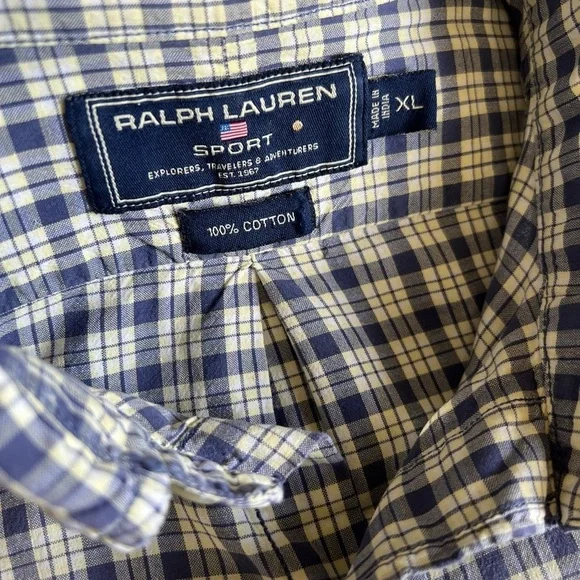 Ralph Lauren Sport Cotton Blue/white/yellow Plaid Longsleeve Button Up XL - Picture 11 of 13